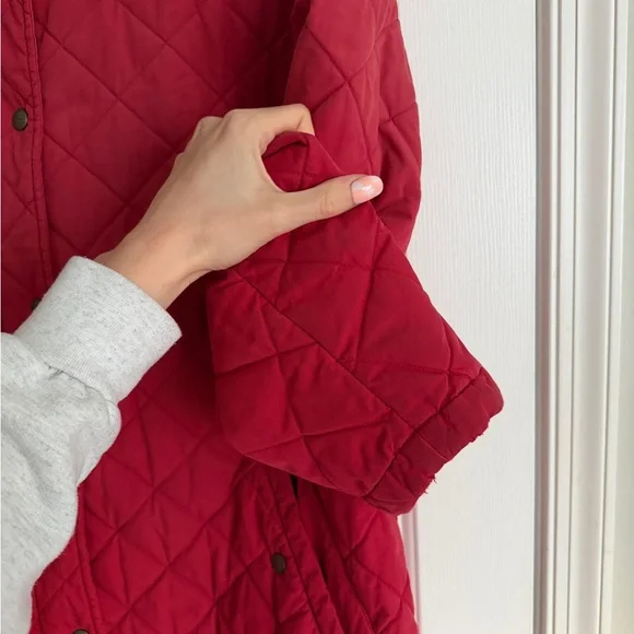 Vintage L.L. Bean Women's Quilted Red barn Jacket with Suede Brown Collar - Picture 7 of 11